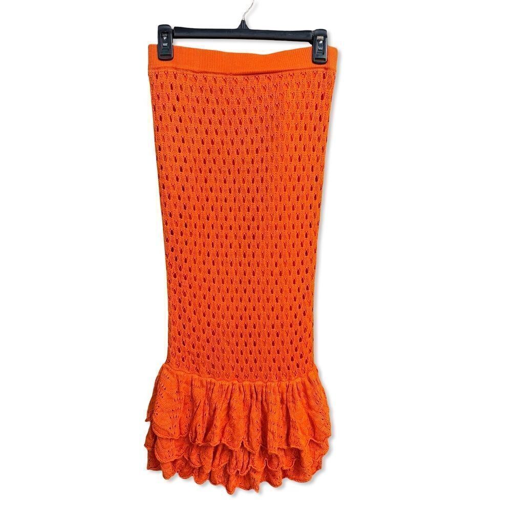 Beach Riot Polly Skirt Sunshine Haze Orange crochet knit fringe midi Revolve S - Picture 2 of 10